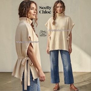 See By Chloé Cape Sweater Side Tie Boho Poncho Pullover *shop@iamwarrior